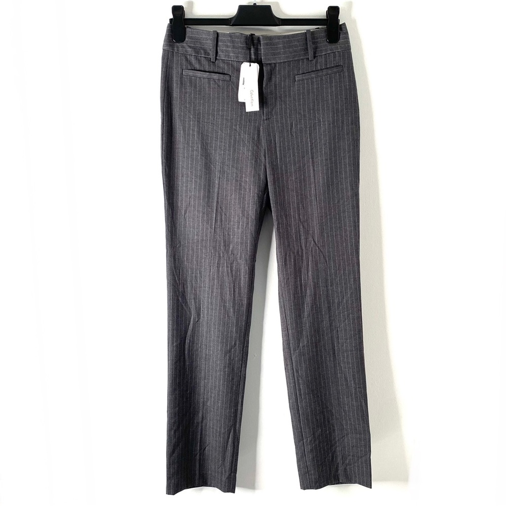 Calvin Klein Grey Pinstripe Modern Essential Pants NWT Slim Leg Tailored Trouser